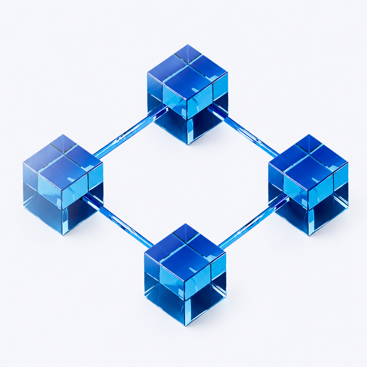 Connected glass cubes representing one linked longevity platform.
