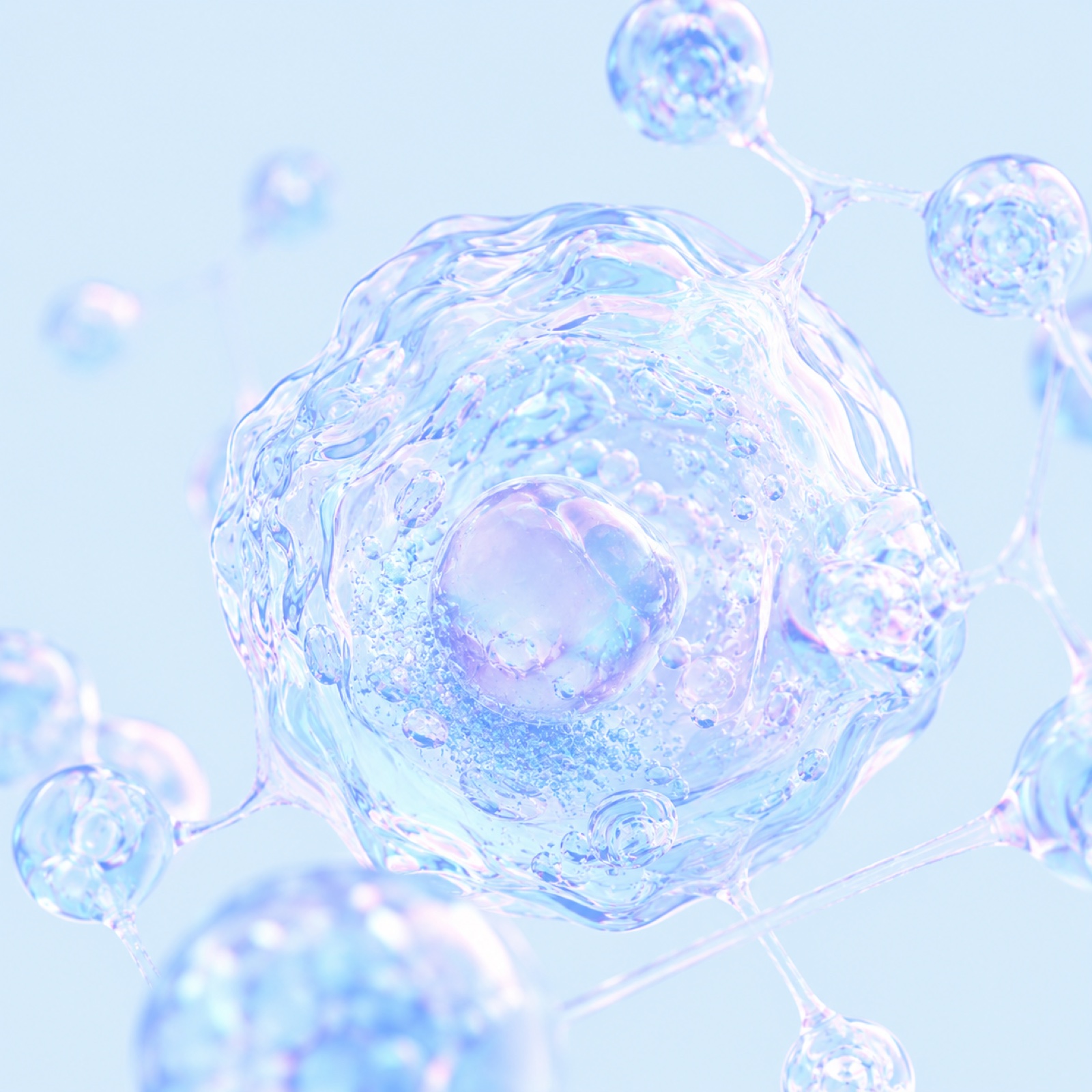 A visualization of aged tissue on the left transitioning to healthy, regenerated tissue on the right.
